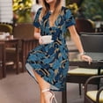 thumbnail image 3 of Easygdp Blue Leaves A para Vestido Transpirable de Mujer, Vestido Suelto de Manga Corta con Pliegues y Bolsillos para el Verano, 3 of 6