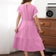 thumbnail image 3 of Odeerbi Niñas Verano Algodón Lino Vestidos Tiered Niños Color Sólido Cuello Redondo Manga Corta Vestido de Encaje Empalmado, 3 of 8