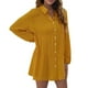 thumbnail image 1 of Vestido camisero para mujer, cuello vuelto, abotonado, manga larga, volantes, blusa, minivestido inf Abanopi Amarillo/Grande, 1 of 7