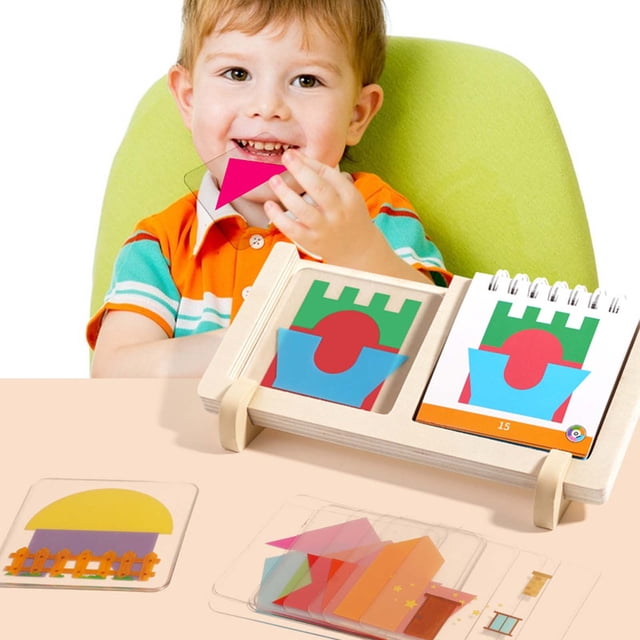 Layered Stacking Puzzle, Geometric Pattern, with Wooden Base, Featuring 60 Challenges, Spatial Reasoning, Logical Thinking, Colourful Shapes, Intuitive Design for Children Ages 3+, Problem Solving