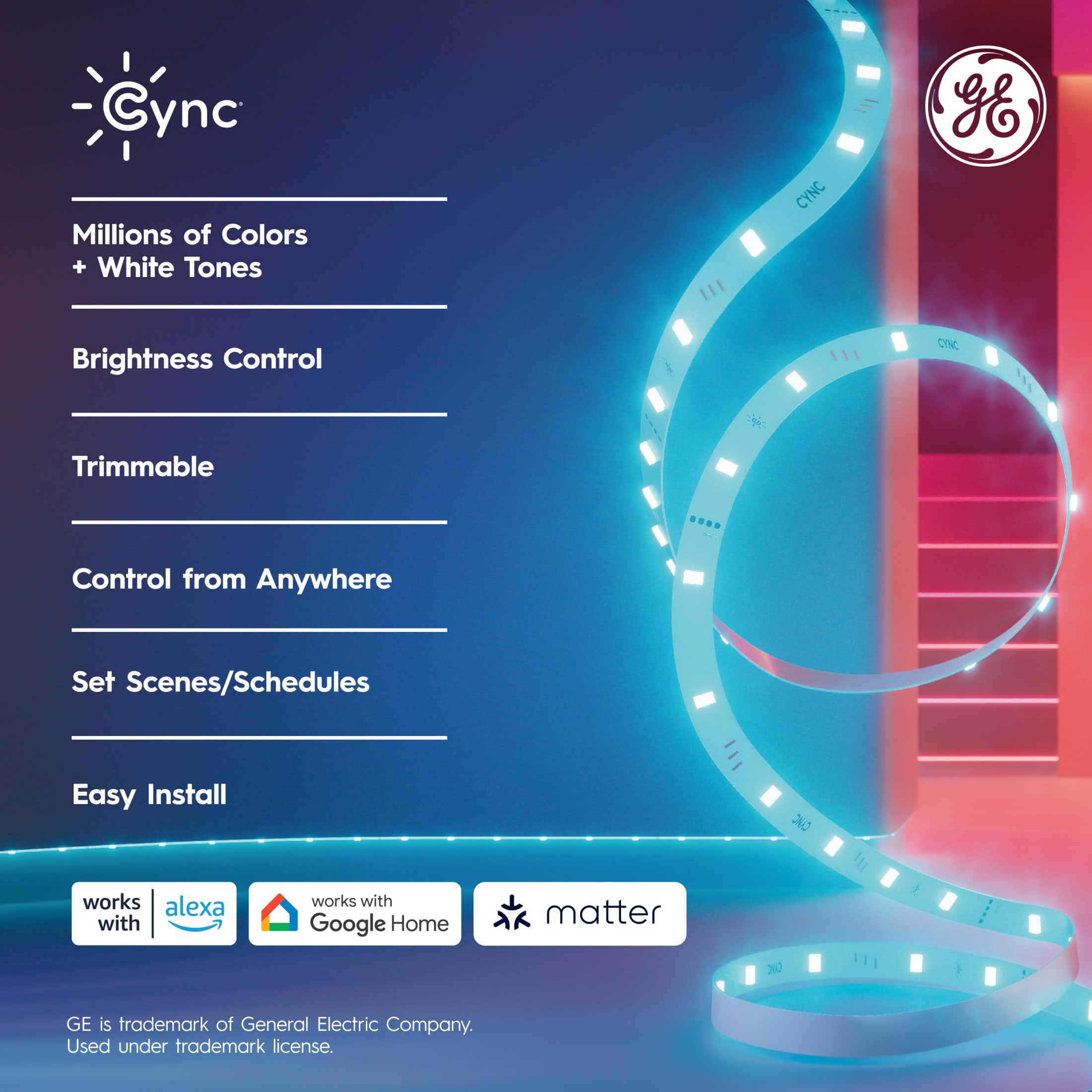 GE Cync 16ft Color Changing LED Light Strip with Matter photo 2