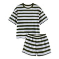 thumbnail image 5 of Cagogo Women Plus Size 2 Piece Shorts Set Striped Casual Summer Outfits Loose Round Neck Short Sleeve Tshirt Shorts Matching Lounge Sets Tracksuits Travel Airport Clothes, Army Green S, 5 of 9