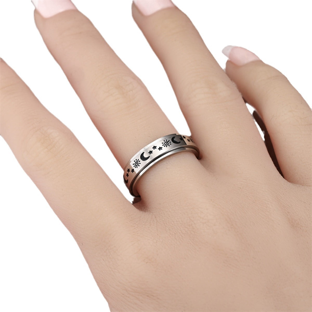 Anxiety Fidget Spinner Rings for Men Women Moon Star 14K Yellow Gold Spinning Rotate Ring Punk Cool Anti Stress Jewelry
