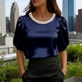 thumbnail image 2 of Agkizg Women's Blouse Crew Neck Short Sleeve Pearl Detail Solid Color Office Top, 2 of 5