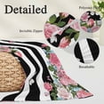 thumbnail image 3 of Pink Flowers Throw Pillow Covers, Spring Floral Butterflies Black White Striped Farmhouse Soft Breathable Pillow Cases with Invisible Zipper, Small Pillowcases for Couch Bed Sofa Chair 16x24 Inches, 3 of 9
