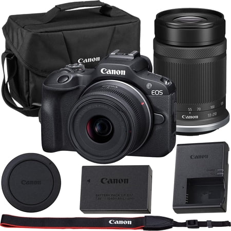 Canon EOS R100 Mirrorless Camera with Canon RF-S 18-45mm f/4.5-6.3 is STM and RF-S 55-210mm f/5-7.1 is STM Lens Kit with Canon Shoulder Bag