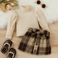 thumbnail image 4 of EnJoCho Cute Crop Teen Girl Toddler Girls Long Sleeve Ribbed Knitted Turtleneck T Shirt Tops Plaid Prints Bow Tie Skirt Outfits Little Girl Summer Trendy Clothing Set 2-3 Years, 4 of 9