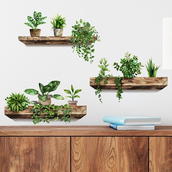 Jiibva 3D Plant Wall Stickers, Green Potted Plants Wall Stickers, Wall Decals Leaf Wall Art Stickers Self Adhesive Wallpaper for Living Room Office Decor