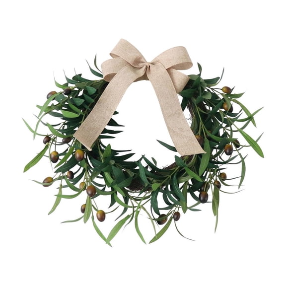 Artificial Olive Branch Wreath, Spring Summer Greenery Wreath, Faux Green Decor, Ideal for Front Door Porch Mantel Tabletop Patio Indoor Outdoor Home Accent Decoration
