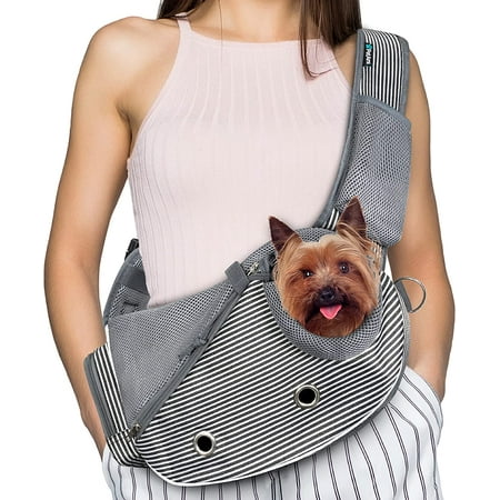 Hgudesign Dog Sling Carrier for Small Dogs  Puppy Carrier Sling se  Dog Bags For Traveling  Carrying Bag to Wear Medium   Adjustable Crossbody Pet Sling Travel  Poop Bag Dispenser  Max 5 lbs  Black