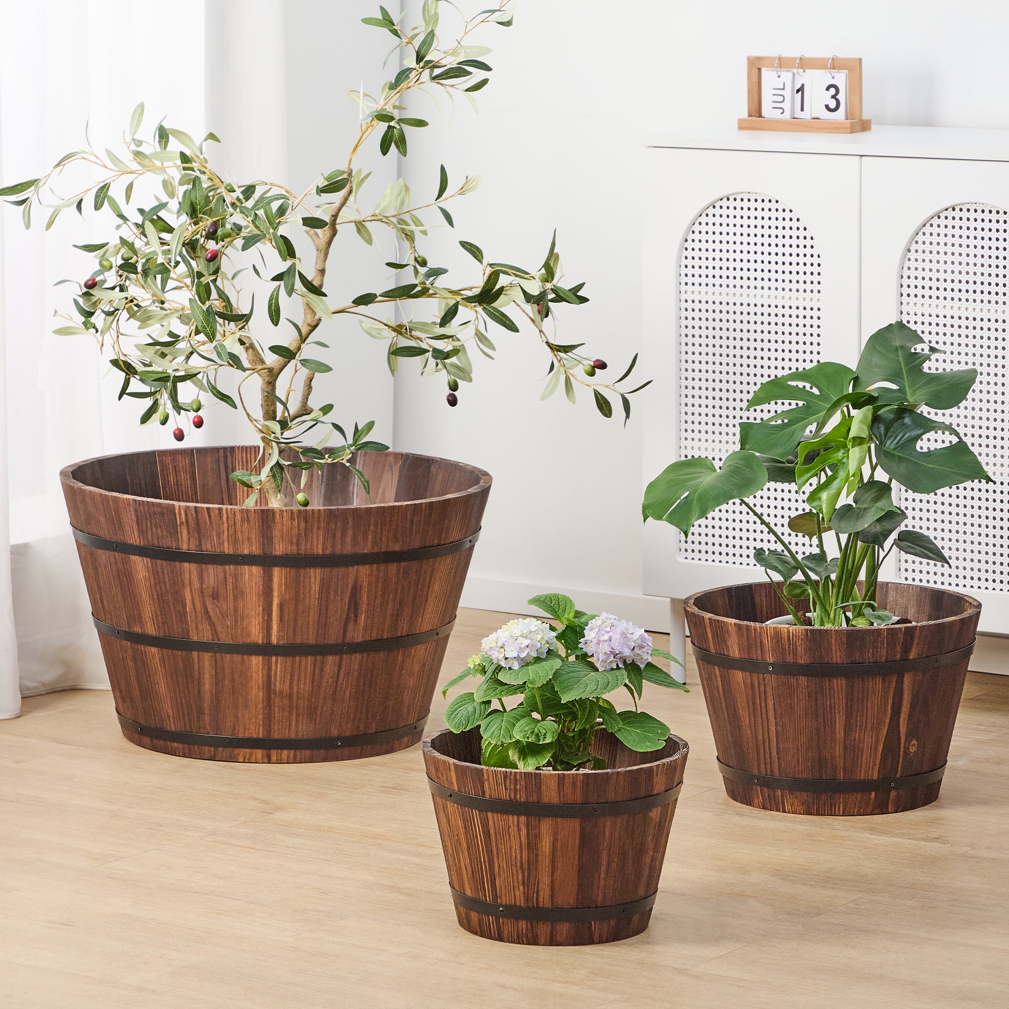 Better Homes & Gardens 13.5 in Wood Whiskey Barrel Planter