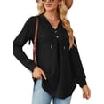 thumbnail image 2 of SHIBEVER Women Hoodies Long Sleeve Tunics Tops Fall Shirts Loose Fit Blouses V Neck Sweatshirts Trendy Button Casual Pullover Solid Color Black Tshirt Size XL, 2 of 5