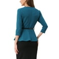 thumbnail image 3 of INSPIRE CHIC Peplum Tops for Women's 3/4 Sleeve Teacher Belted Elegant Business Work Blouse L Lake Blue, 3 of 6