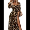thumbnail image 2 of Vestido Midi Bohemio Floral de Larga con Cuello Cuadrado para Mujer, Informal, Estampado con Abertura Lateral XL, 2 of 9