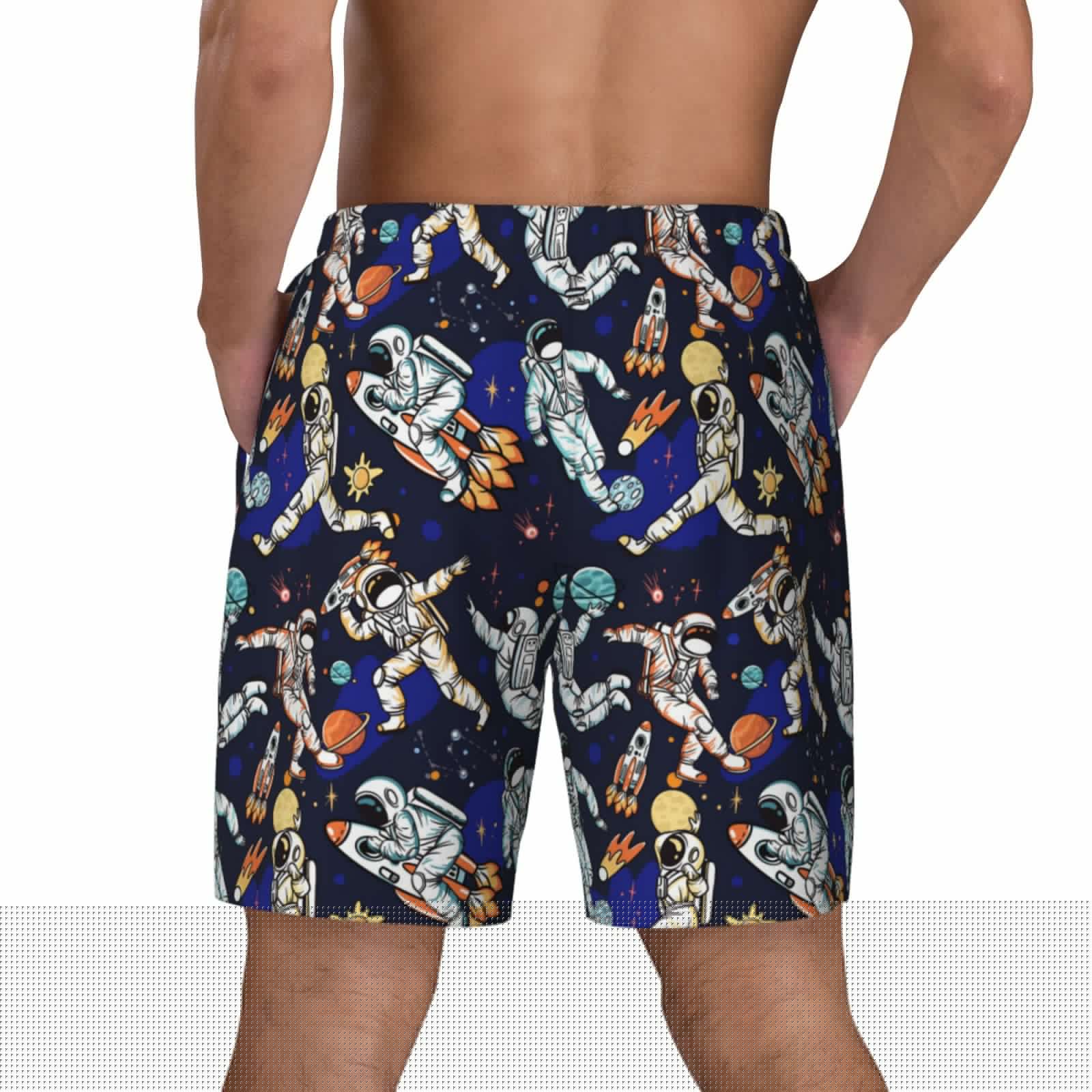 thumbnail image 3 of Sigee Astronauts in sport Print Mens Swim Trunks with Compression Liner Quick Dry Swim Stretch Beach Shorts with Pockets,S-3XL, 3 of 7