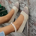 thumbnail image 6 of HTHLVMD Square Toe Dressy Ballet Flats, Knitted Ballet Flats for Women, Women's Breathable Knit Ballet Flats - Rainbow Stripe Detail Slip-On Comfort Shoes With Soft Insole, Khaki 7, 6 of 6