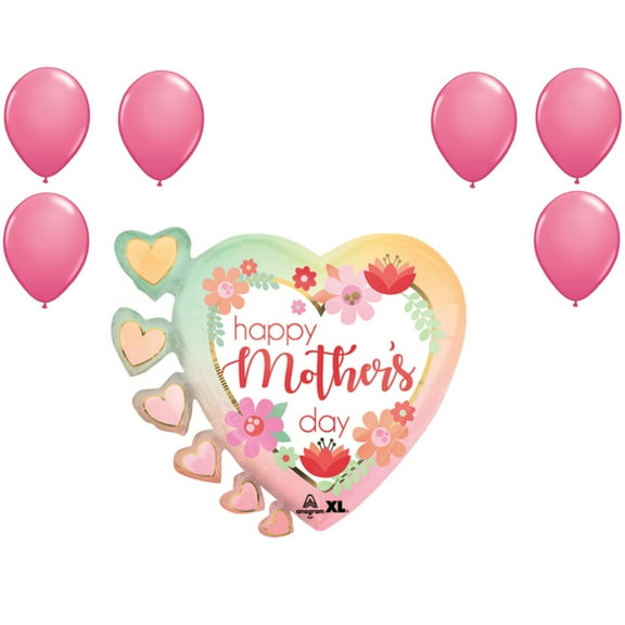 LOONBALLOON Mother's Day Theme Balloon Set, 24 Inch Mother's Day Filtered Ombre Balloon and 6x Latex Balloons