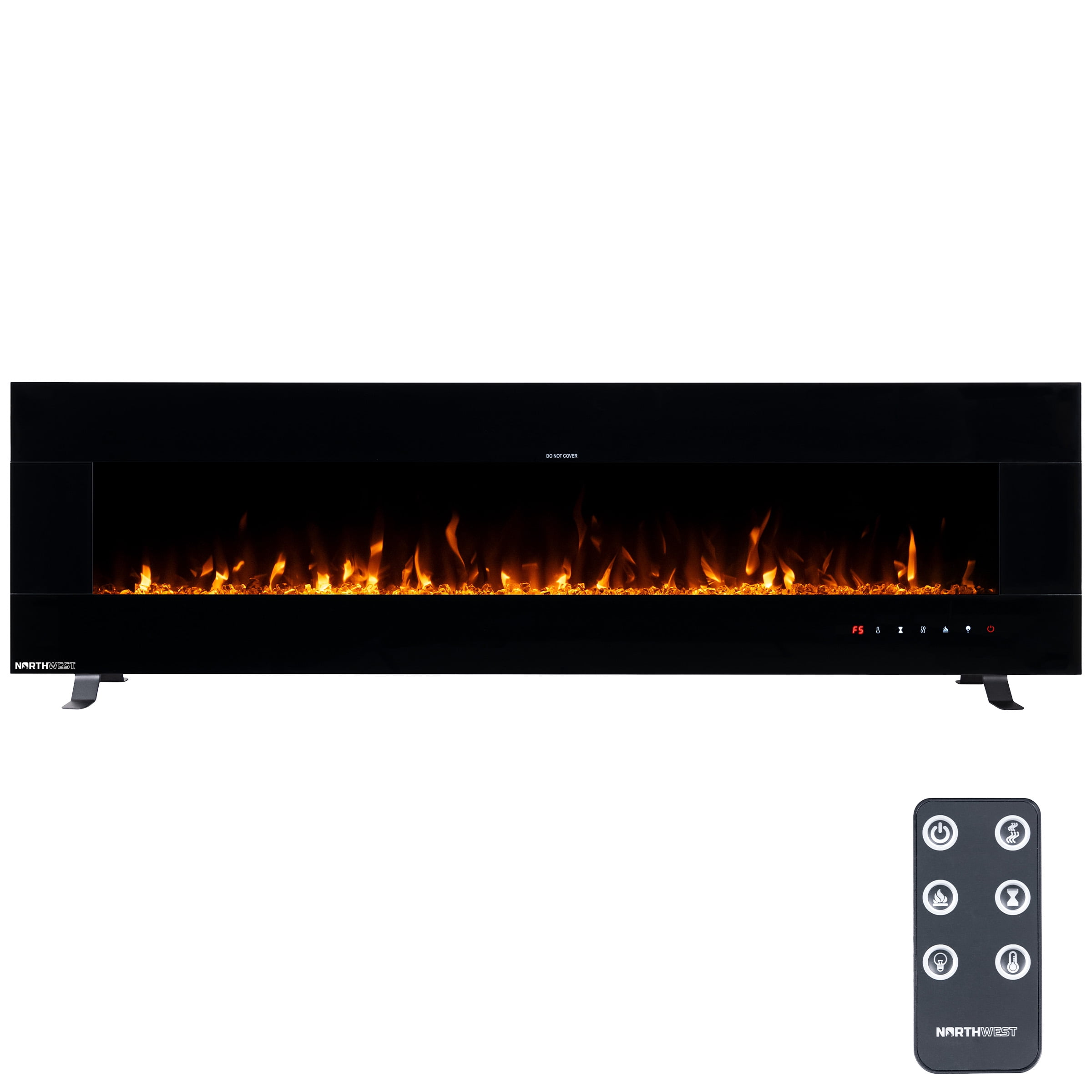 Northwest 72in Wall Mount Electric Fireplace with Bluetooth Speakers, Black