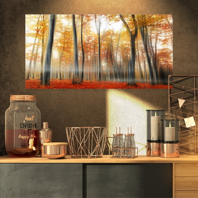 Feuilles Rouges et Jaunes en Automne - Impression d'Art Photo de Paysage sur Toile