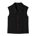 thumbnail image 4 of Women's Sleeveless Eyelet Embroidery Blouse Lapel Collar Button Shirt Dressy Casual Tank Tops Lightweight Breathable Daily Wear Black M, 4 of 5