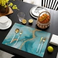 thumbnail image 4 of Blue Gold Marble Pattern Summer Placemats Table Placemats Set Of 4-Linen Kitchen Washable Placemats Table Mats 11.8"x17.7" Non-Slip Heat Resistant, 4 of 6