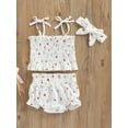 thumbnail image 2 of Baby Girls Summer Outfit Sets Sleeveless Pleated Sling Vest + Floral PP Shorts + Headband, 2 of 8
