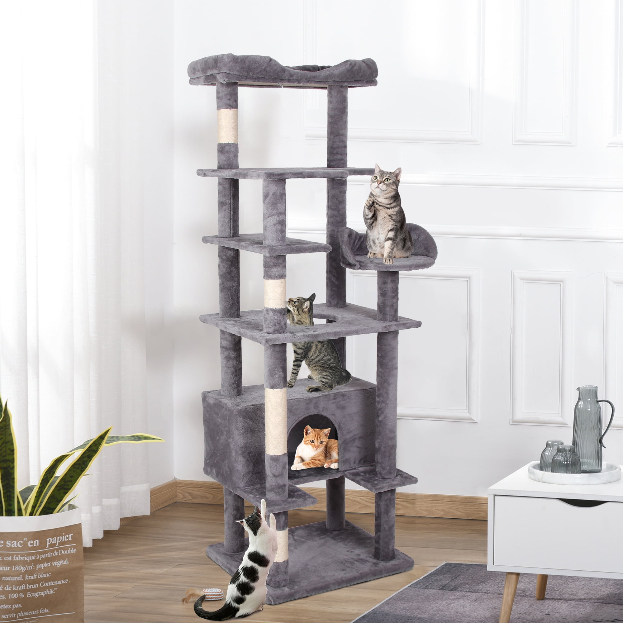 Pefilos 71" Multi-Level Cat Tree Tower for Indoor Cats, Cat Condo for Large Cats with Sisal-Covered Scratching Posts, Gray Pefilos 71" Multi-Level Cat Tree Tower for Indoor Cats, Cat Condo for Large Cats with Sisal-Covered Scratching Posts, Gray