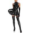 thumbnail image 4 of inlzdz Womens Shiny Leather Sleeveless Pleated Mini Dress Party Clubwear Black S, 4 of 7