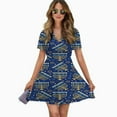 thumbnail image 2 of Hanukkah Menorah Seamless Pattern Women Dress V-Neck Short Sleeve Flowy Swing Party Midi Dress, 2 of 4