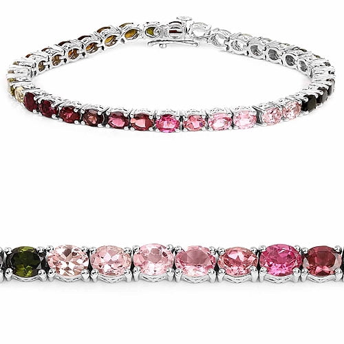 11.88 ct. Genuine Pink Tourmaline, Green Tourmaline and Brown Tourmaline Sterling Silver Bracelet by DAZYLE