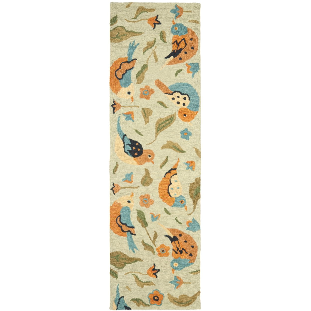 SAFAVIEH Blossom Megan Flower and Birds Wool Area Rug, Sage/Multi, 8' x 8' Square