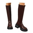 thumbnail image 4 of Aihuaihua Womens Knee High Boots,Combat Boots Low Heel Side Zipper Leather Boots Heel Pointed Toe Boots Fashion Winter Riding Boot Black/Brown Boots, 4 of 10