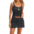 thumbnail image 2 of Womens Crochet 2 Piece Sets Y2k Hollow Out Knitted Tank Top Mini Skirt Set Summer Beach Coverup Outfits Black XL, 2 of 9