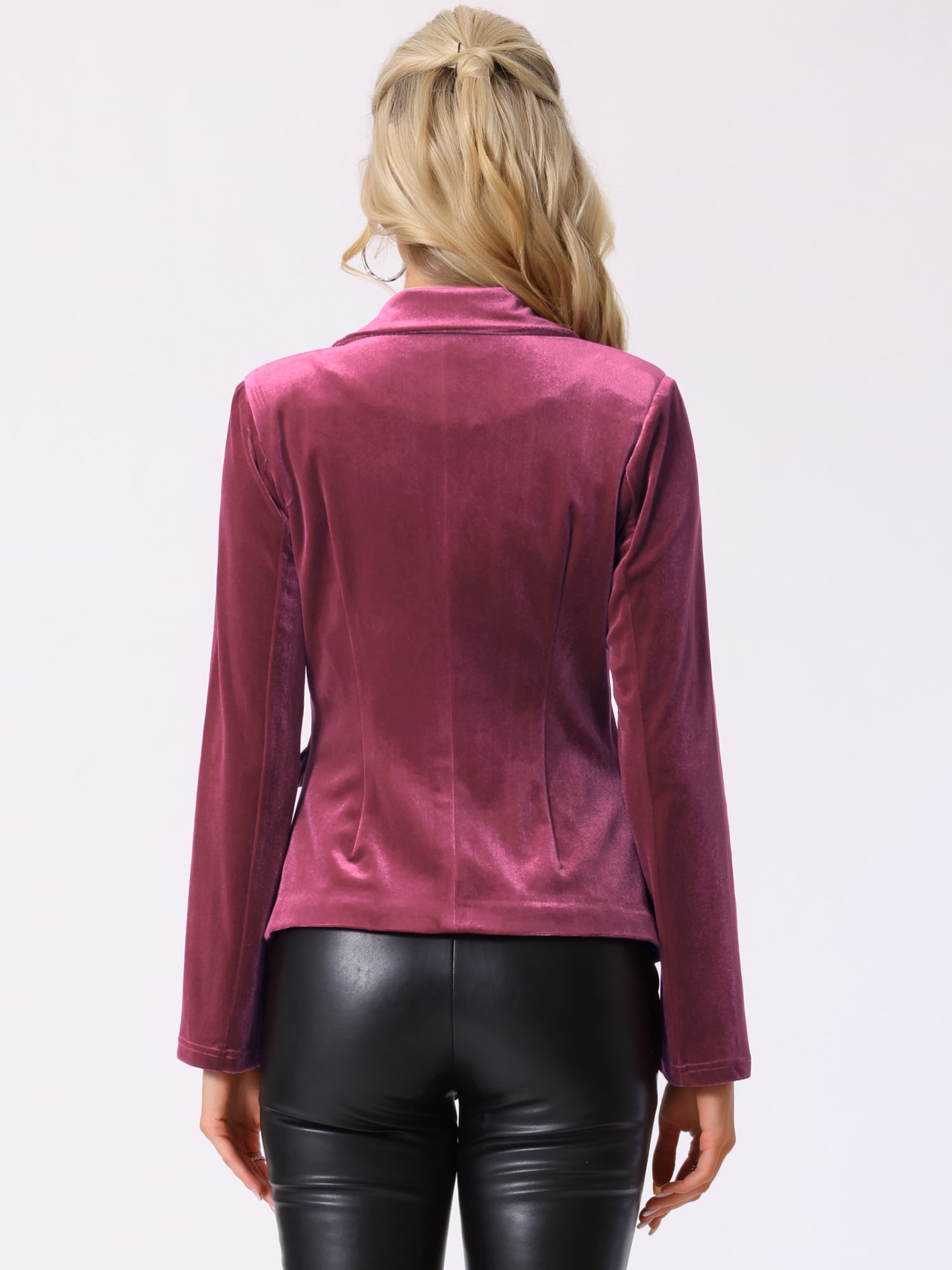 DARING DIVA Women's Notched Lapel Office Button Front Velvet Blazer XL Violet