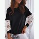 thumbnail image 2 of Blusa de mujer Fibra de poliéster Manga larga Encaje Suelto Un hombro Camiseta femenina para citas en la oficina Negro XL, 2 of 5