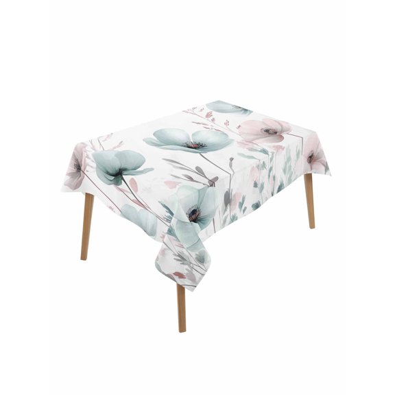 Teal Pink Spring Floral Table Cloth, Summer Botanical Watercolor Waterproof Tablecloth for Rectangle Tables, Reusable Washable Fabric Table Cover for Restaurant Kitchen Dining Tables 60"x84"