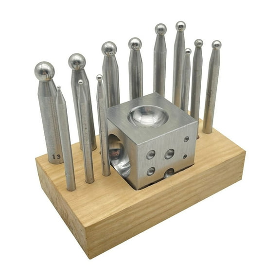 14 Pieces Metal Forming Tool Kit Dapping Doming Punch Block Great for Shaping