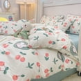 thumbnail image 1 of INS Girls Cherry Bedding Set Soft Washed Cotton Bed Sheet Queen King Size Simple Quilt Cover Pillowcase Bed Linens, 1 of 7