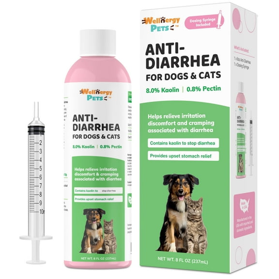 Anti-Diarrhea Liquid for Dogs and Cats, with Pectin and Kaolin (8 oz.)( Syringe Included)