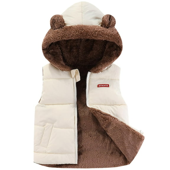 Toddler Boys Girls Hooded Puffer Vest Padded Warm Puffer Down Vest Fashion Outwear Bear Ears Zipper Up Coat Pocket 1-7y