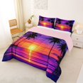 thumbnail image 2 of jejeloiu Neon Palm Sunset Full Size Comforter Sets For Girls,Beach Scene Print Bedding Comforter Set,Multicolor,Pink Reversible,3pcs,1 Comforter and 2 Pillowcases, 2 of 7