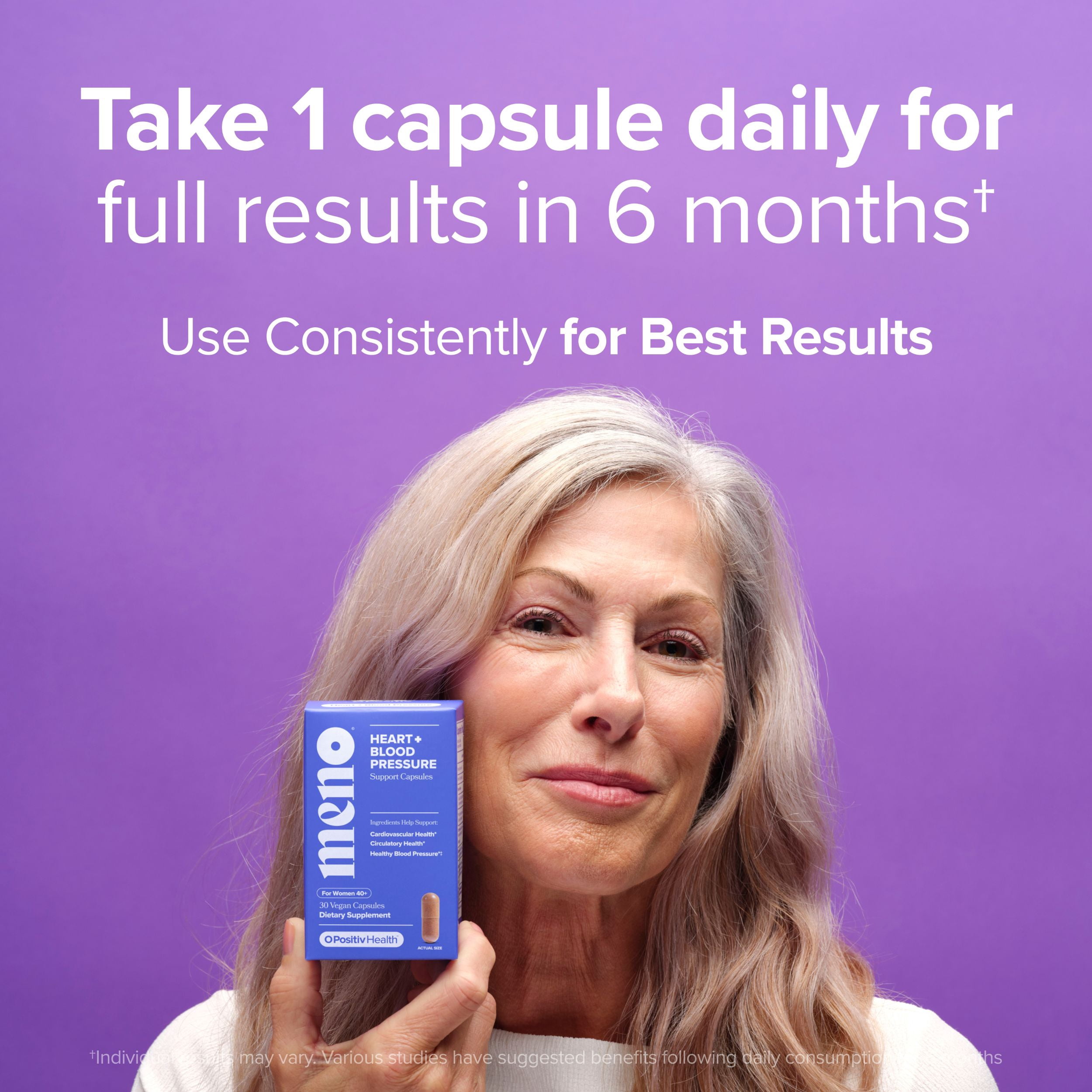 O Positiv MENO Heart + Blood Pressure Support Capsules for Cardiovascular Health, 30 Count