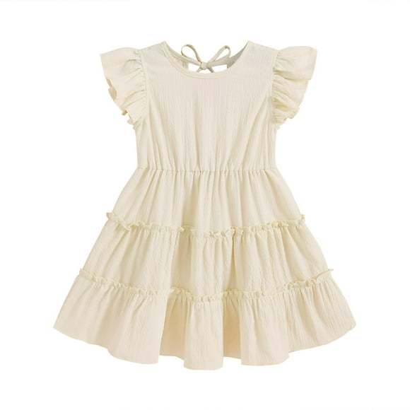 Vestido YOUNGER TREE para niños pequeños con volantes, manga con volantes, color beige, 18 a 24 meses