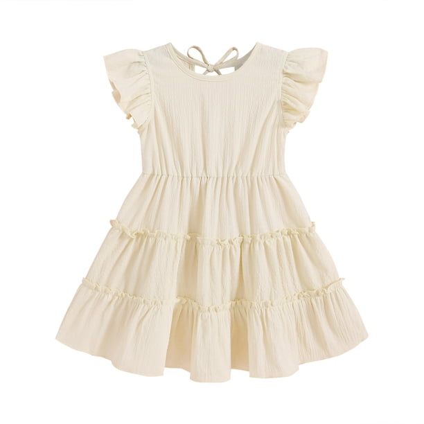 Vestido YOUNGER TREE para niños pequeños con volantes, manga con volantes, color beige, 18 a 24 meses