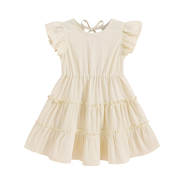 Vestido YOUNGER TREE para niños pequeños con mangas con volantes, beige 3-4T