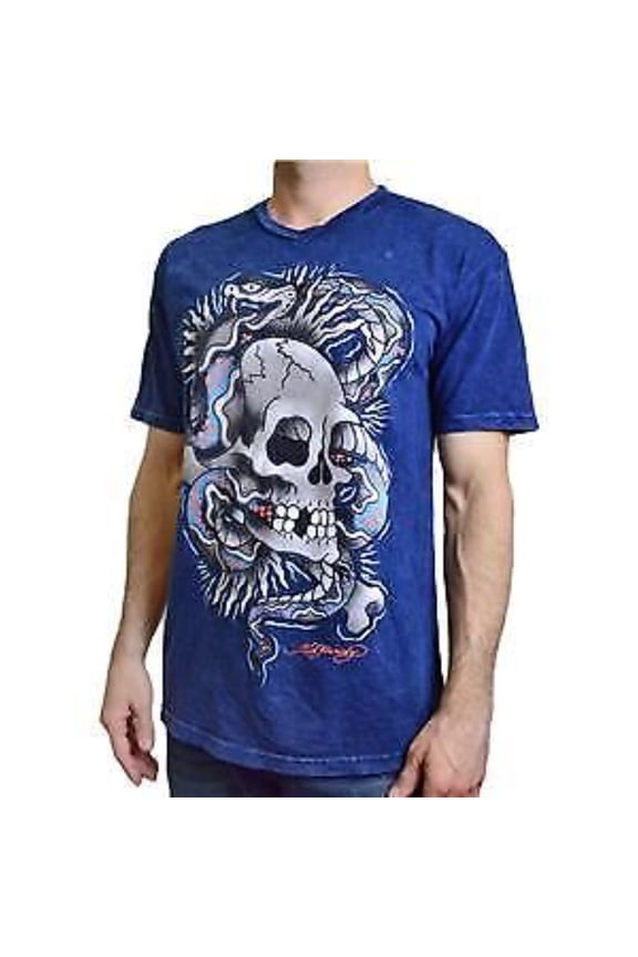 ED HARDY MEN'S SNAKE SKULL SCREENPRINTED TEE V-NECK T-SHIRT NAVY MINERAL XL MSRP28