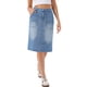 thumbnail image 2 of Falda de mezclilla INSPIRE CHIC para mujeres, casual, de cintura alta, con abertura trasera, falda de jean de longitud a la rodilla con bolsillos, talla L, azul, 2 of 6