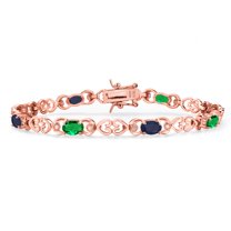 Gem Stone King 18K Rose Gold Plated Silver Green Nano Emerald and Blue Sapphire and Lab Grown Diamond Bracelet for Women | 3.83 Cttw | Gemstone May Birthstone | Oval 6X4MM | Length 7.25 inches