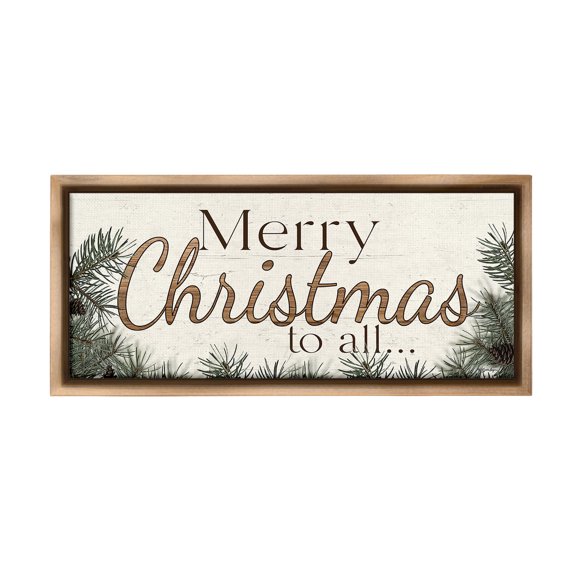 Stupell Industries Woodland Christmas Typography Holiday Painting Brown Floater Framed Canvas Art Print Wall Art, 25 x 11