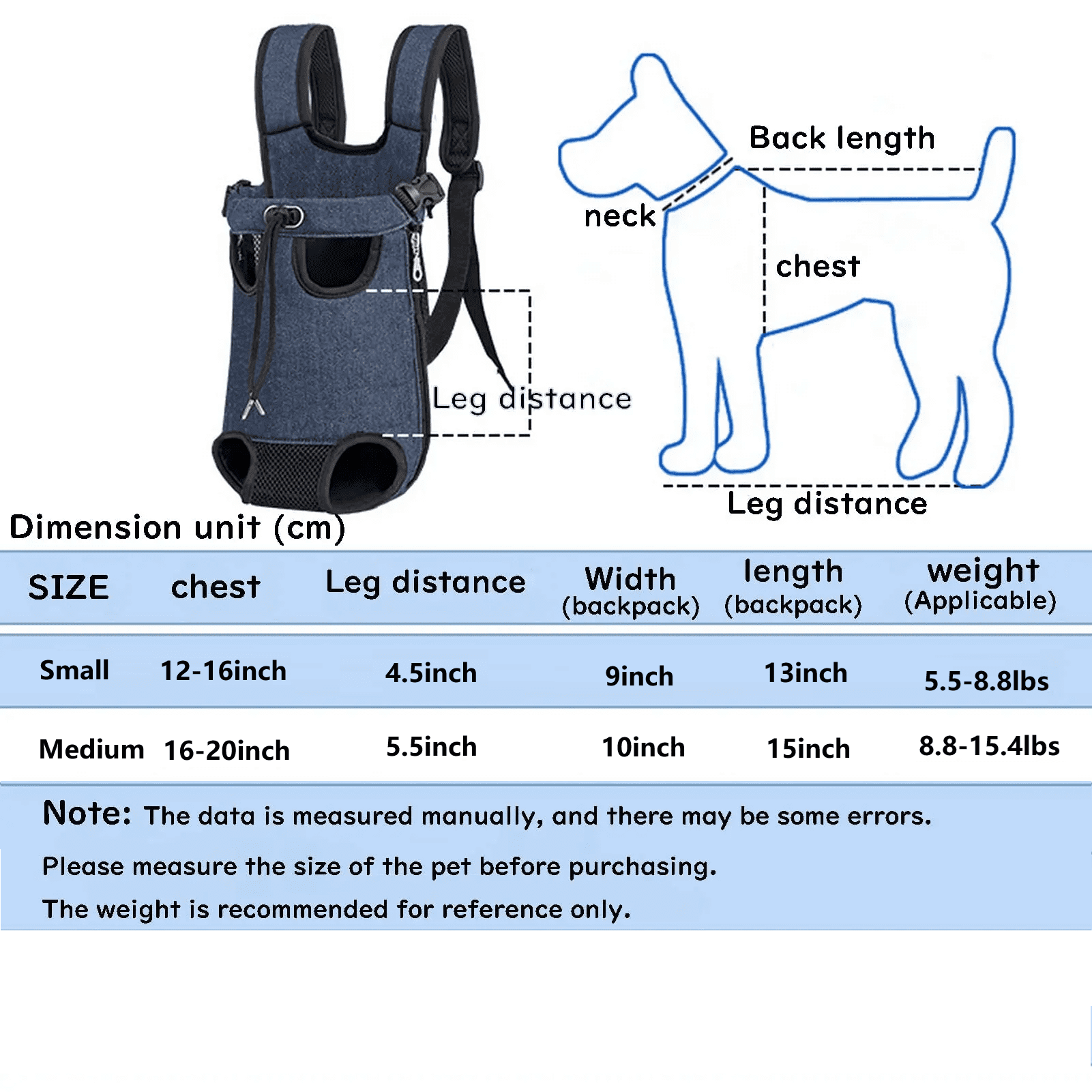 Pet Carrier Backpack, Adjustable Pet Front Cat Dog Carrier Backpack Travel Bag, Legs Out, Easy-Fit for Traveling Hiking Camping for Small Medium Dogs Cats Puppies
